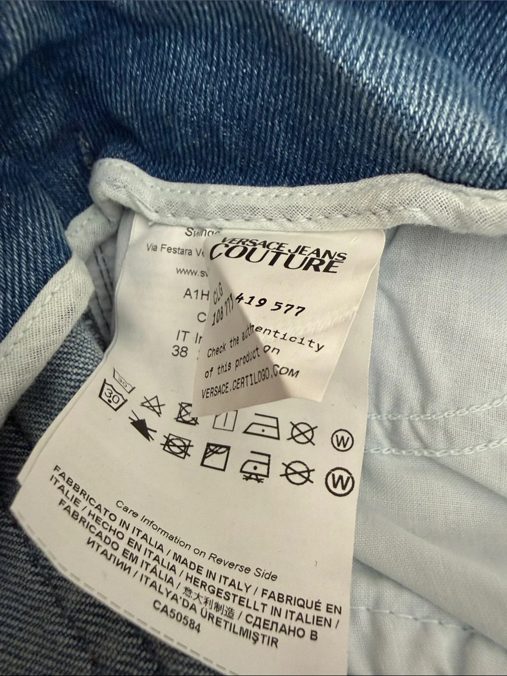 Versace Jeans Couture Sz US 24. Ret $300 NWT. Flare, Raw Hem Lightly Distressed - Picture 10 of 16